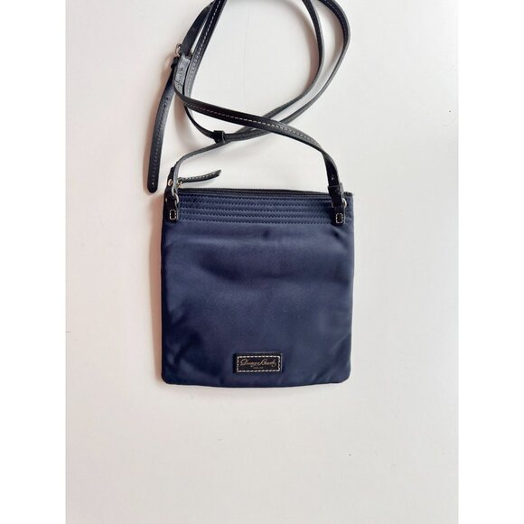 DOONEY & BURKE North South Navy Blue Nylon Leather Triple Zip Crossbody Purse - Picture 4 of 10